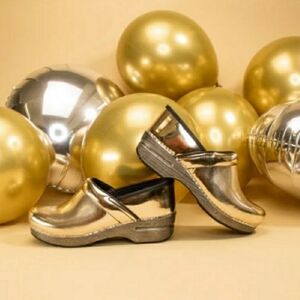 NEW*GoLd Dansko Chrome Pro Clogs Shiny Glossy Bling Festival Holiday Party🥂Boho